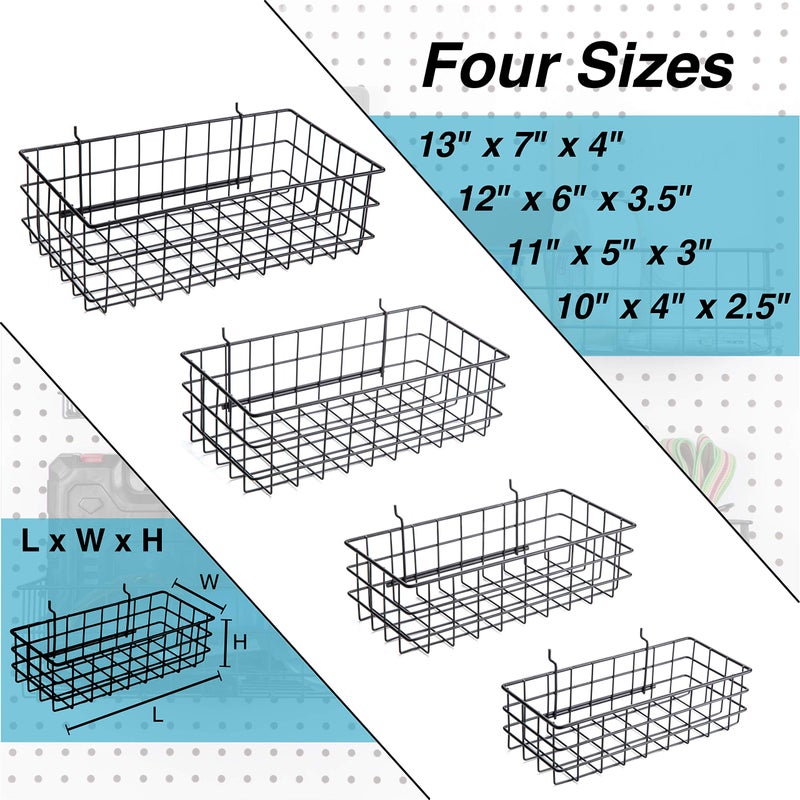 Right Arrange Pegboard Baskets, Set of 4 Black - Hooks to Any Peg Board - Pegboard Accessories, Square Style Wire Shelf Baskets - Organize Tools, Workbench, Garage Storage - Wall Organizer Attachments - Image 3
